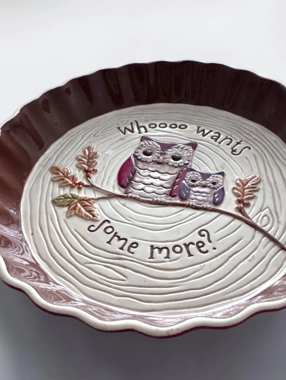 Grasslands Road Owl Pie Plate Whooo Wants Some More Ceramic Fall Serving Dish